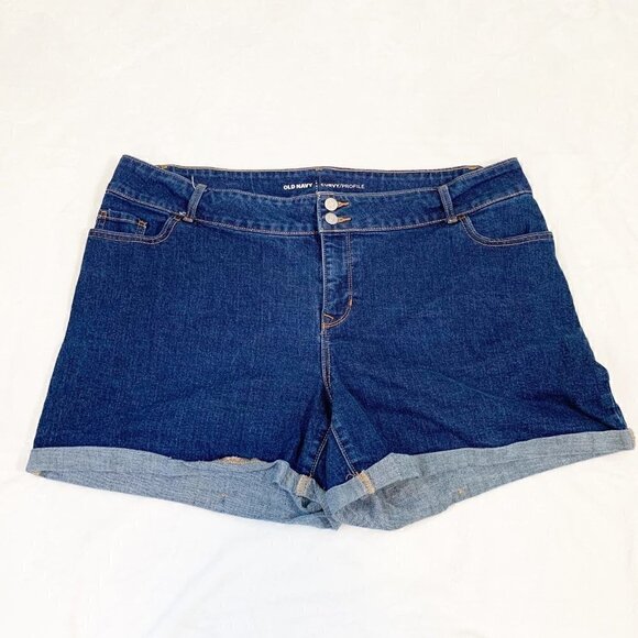Old Navy Curvy dark wash dual button 4" denim jean shorts - Size 20 plus regular - Picture 1 of 9